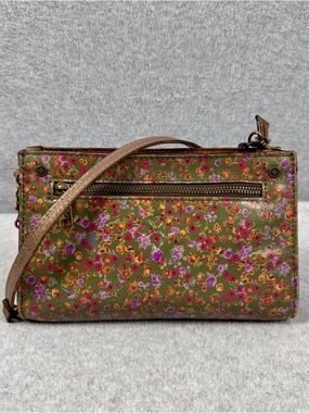 Patricia Nash Olive Green Floral Leather  Bag with Brown Strap